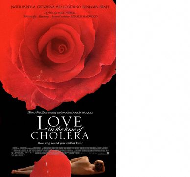 Love in the Time of Cholera movie poster with red rose