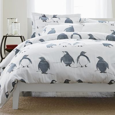 penguin duvet bedding sheets flannel parade bed company penguins cotton sets cozy thecompanystore bedroom queen comforter brushed gently oz finish