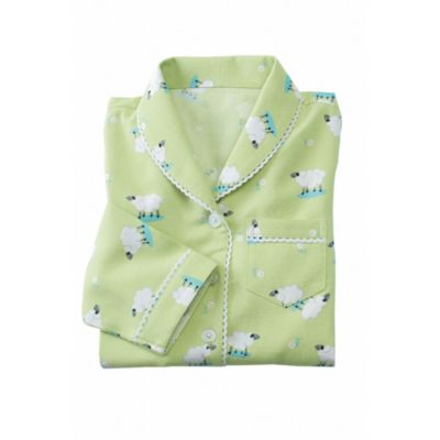 Mother/Daughter Green Sheep Shawl Collar Flannel Pajamas
