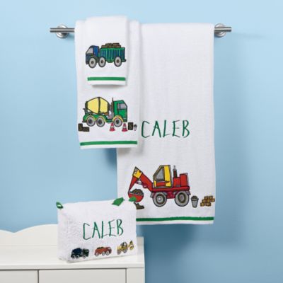 Construction Zone Appliqued Towels and Toiletry Bag