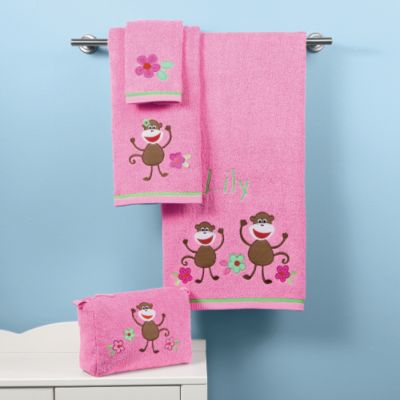 Monkey Appliqued Towels and Toiletry Bag