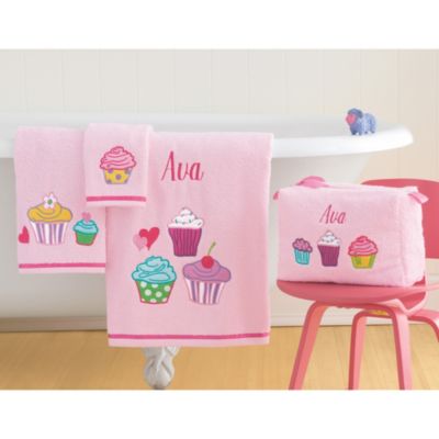 Cupcake Appliquéd Towel Set & Toiletry Bag