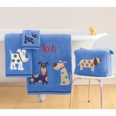 Boy Doggy Appliquéd Towel Set & Toiletry Bag