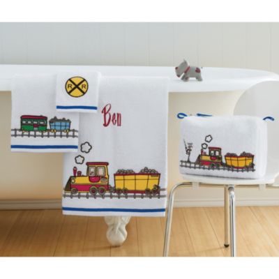 Train Appliquéd Towel Set & Toiletry Bag