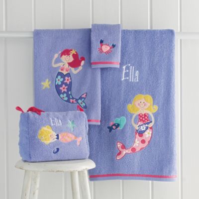 Swimming Mermaids Appliquéd Towel Set & Toiletry Bag