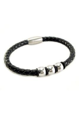 Amigaz® Bead Leather Wrap Steel Bracelet