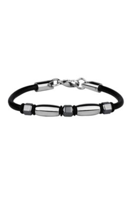 Freestyle® Black Leather & Hematite Bracelet