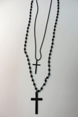Double Cross Rosary Beads Necklace