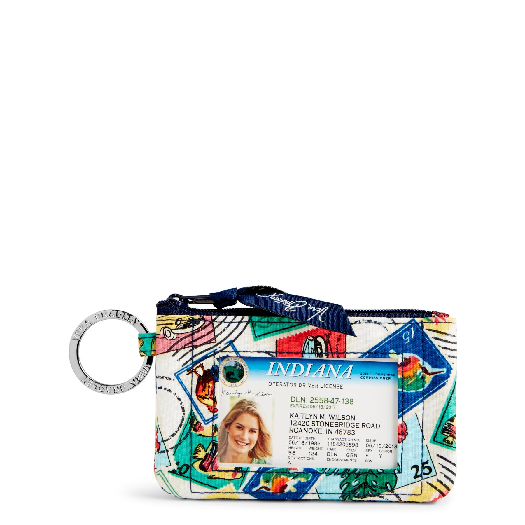 Vera Bradley Zip ID Case in Cuban Stamps