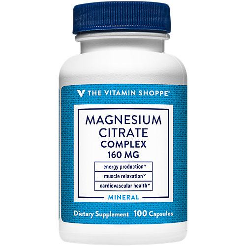 The Vitamin Shoppe Magnesium Citrate Complex 160MG, Mineral Supplement that Supports Bones, Teeth Energy Production (100 Capsules) 