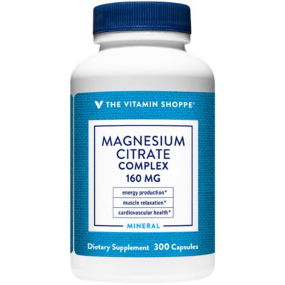 The Vitamin Shoppe Magnesium Citrate Complex 160MG, Mineral Supplement that Supports Bones, Teeth Energy Production (300 Capsules) 
