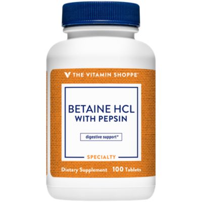 The Vitamin Shoppe Betaine HCL with Pepsin 600MG, To Support Digestion Absorption of Nutrients (100 Tablets) 