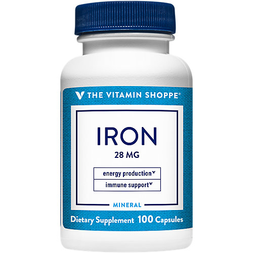The Vitamin Shoppe Iron 28G, Well Absorbed Forms of Iron, Supports Immune Health Energy Production, Essential Mineral, Once Daily (100 Capsules) 