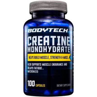 BodyTech 100 Pure Creatine Monohydrate 2250 MG Supports Muscle Strength Mass, 33 Servings (100 Capsules) 