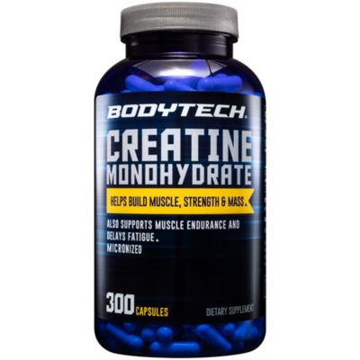 BodyTech 100 Pure Creatine Monohydrate 2250 MG Supports Muscle Strength Mass, 100 Servings (300 Capsules) 