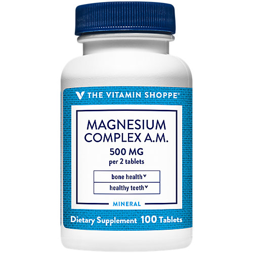 The Vitamin Shoppe Magnesium Complex A.M 500MG, Supports Healthy Bones Teeth (100 Tablets) 