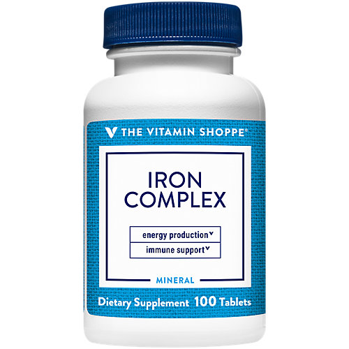 The Vitamin Shoppe Iron Complex, For Better Absorption, Supports Immune Health Energy Production, Essential Mineral, Once Daily (100 Tablets) 