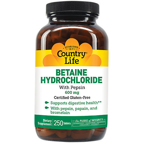 Betaine Hydrochloride with Pepsin 600 MG (250 Tablets) 