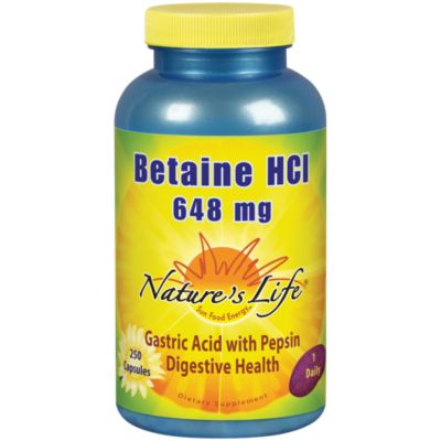 Betaine HCl Digestive Aid with Pepsin 648 MG (250 Capsules) 