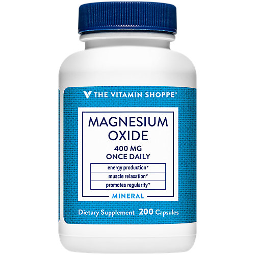 Magnesium Oxide 400mg – Once Daily Mineral Formula that supports energy production muscle relaxation, Promotes Regularity (200 Capsules) by The Vitamin Shoppe 