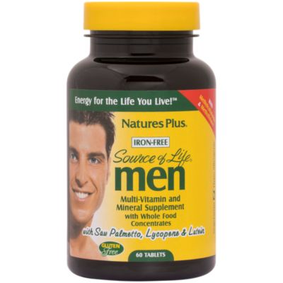 Source of Life Multivitamin for Men with Saw Palmetto, Lucopene Lutein Iron Free (60 Tablets) 