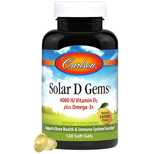 Solar D Gems 4,000 IU Vitamin D3 Plus Omega 3's Natural Lemon Flavor (120 Softgels) 