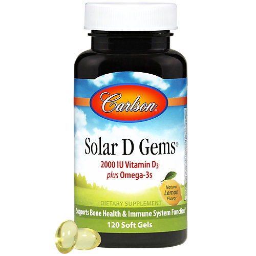 Solar D Gems 2,000 IU Vitamin D3 Plus Omega 3's Natural Lemon Flavor (120 Softgels) 