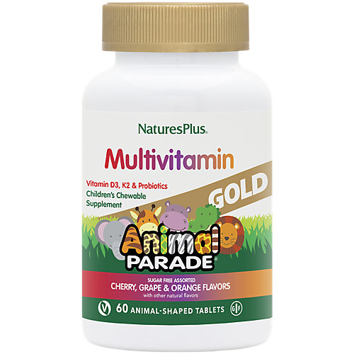 Animal Parade Gold Multivitamin for Kids with Organic Whole Foods Cherry, Orange Grape (60 Chewable Tablets) 
