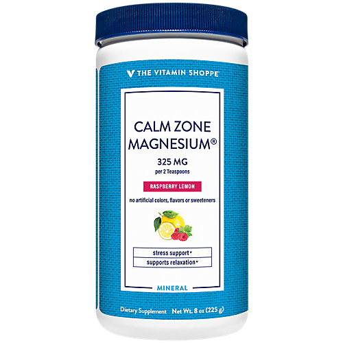 The Vitamin Shoppe Calm Zone Magnesium Mineral Powder, 325mg Raspberry Lemon Relaxation Drink for Muscles, Digestive Bone Support – Natural Flavors for Calm Reg 