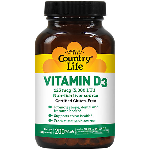 Vitamin D3 Promotes Immune Health 5,000 IU (200 Softgels) 