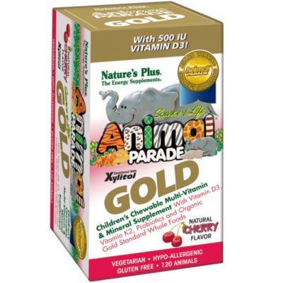 Animal Parade Gold Multivitamin for Kid's Made with Organic Whole Foods Cherry (120 Chewable Tablets) 