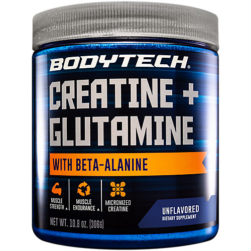 BodyTech Creatine Glutamine 5GM with Beta Alanine Unflavored Supports Muscle Growth, Recovery Immune Health (10.8 Ounce Powder) 