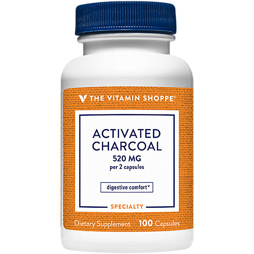 The Vitamin Shoppe Activated Charcoal 520MG For Digestive Health Natural Detoxification (100 Capsules) 