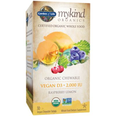 mykind Organics Whole Food Vegan Vitamin D3 2,000 IU Raspberry Lemon (30 Chewables) 