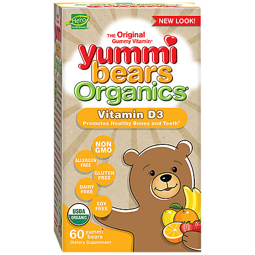 Organic Vitamin D3 Yummi Bears for Kid's Mixed Fruit (60 Gummies) 