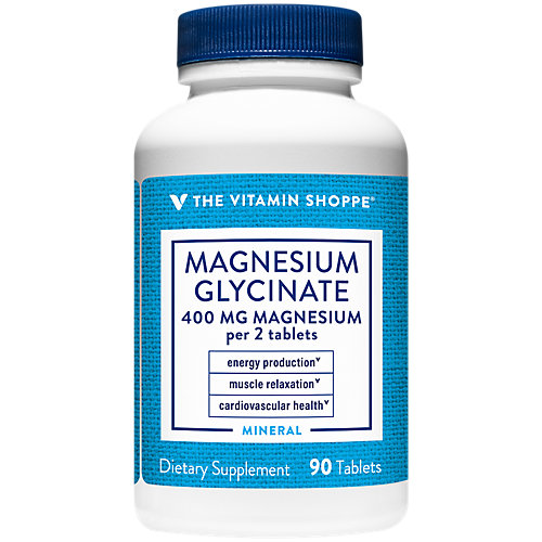 The Vitamin Shoppe Magnesium Glycinate 400MG, Supports Energy Production, Muscle Relaxation and Heart Health (90 Tablets) 
