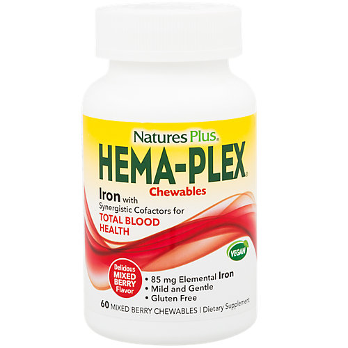 HemaPlex Iron with 85 MG of Elemental Iron Total Blood Health Berry (60 Chewable Tablets) 