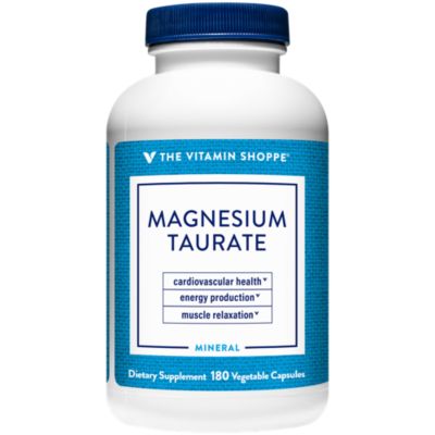 The Vitamin Shoppe Magnesium Taurate 125MG, Supports Energy Production, Muscle Relaxation and Cardiovascular Health, Fully Reacted Mineral Complex (180 Veggie C 