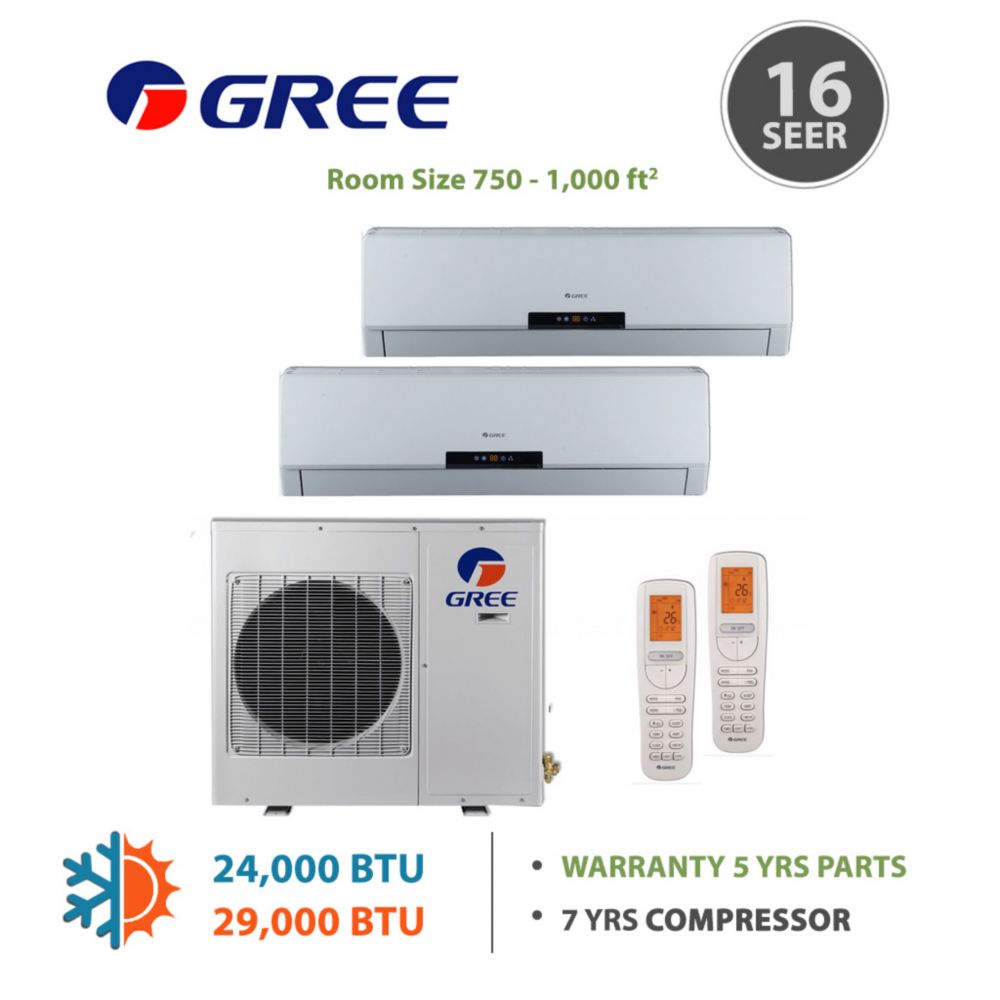 Gree Multi Dual Zone Ductless Mini Split 24 000 BTU Inverter Heat 9K 18K eBay