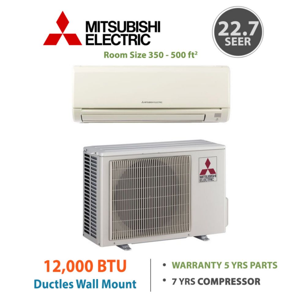 Mitsubishi MR SLIM 12,000 BTU 22.7 SEER Energy Star Ductless Wall Mount