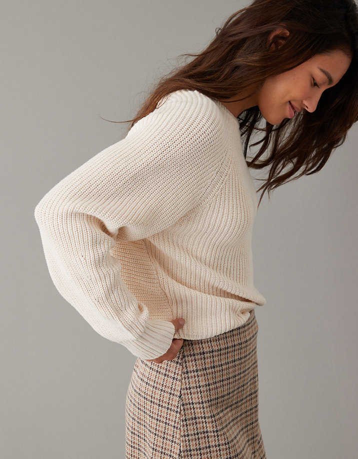 AE Long-Sleeve Twist-Back Sweater