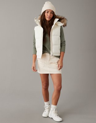 Puffer vest with sales fur hood