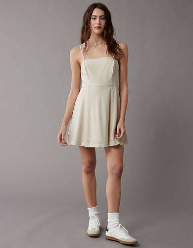 AE Linen-Blend Square Neck Mini Dress