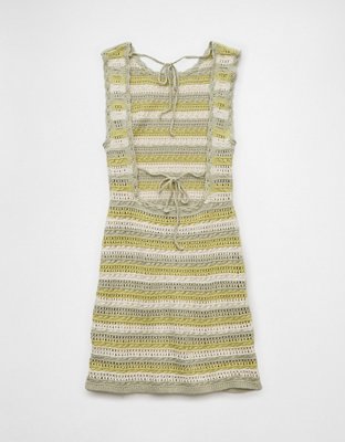 AE Crochet Striped Open Back Mini Dress