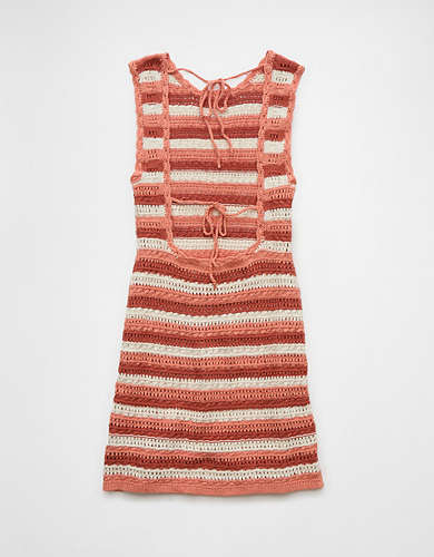 AE Crochet Striped Open Back Mini Dress