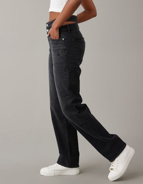 AE Stretch Super High-Waisted Baggy Straight Cut-Out Jean