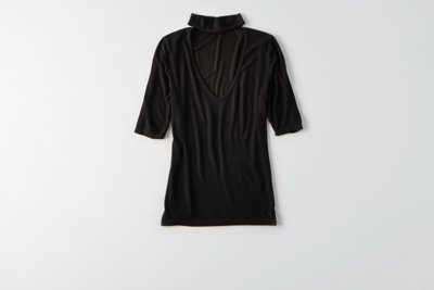 Don't Ask Why Choker Neck Ribbed T-Shirt