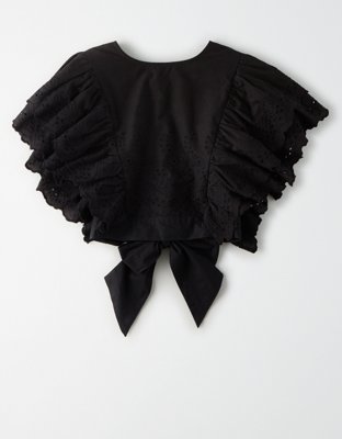 ruffle black top