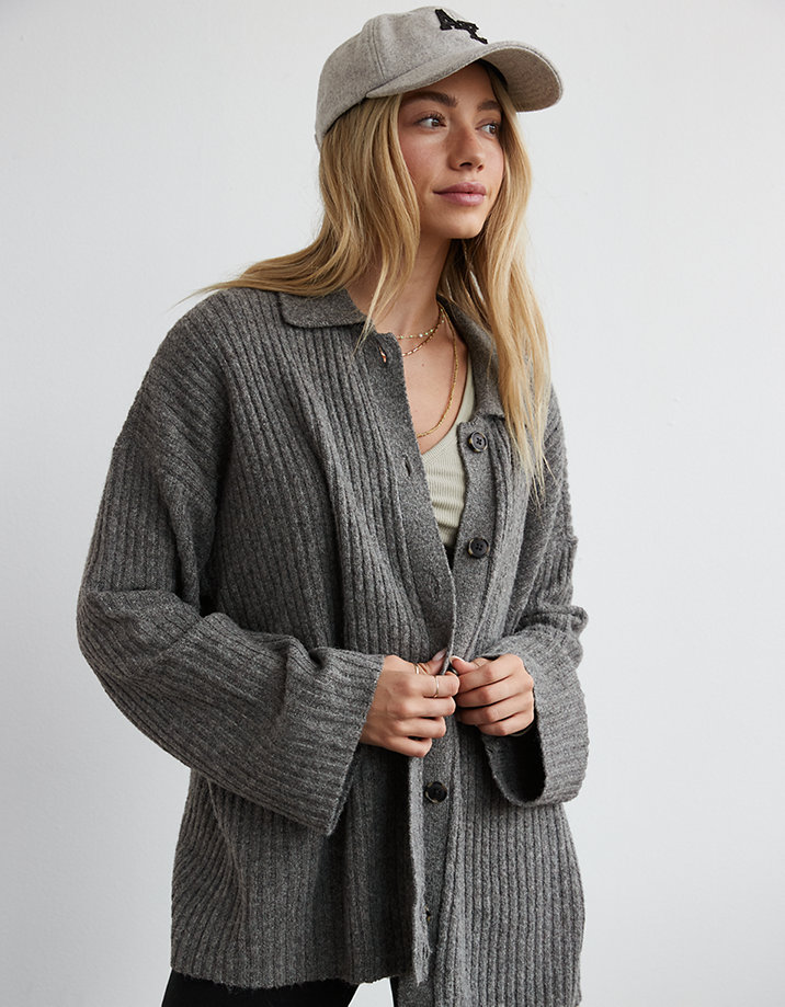 AE Whoa So Soft Collared Button-Front Cardigan