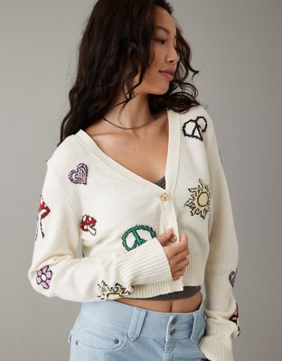 American Eagle Icon Patch Cropped Cardigan. 2